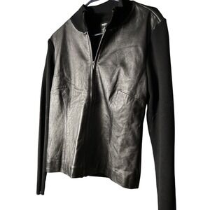 Mossimo Black Leather Knit Bomber Jacket‎ Womens Size L Zip Front